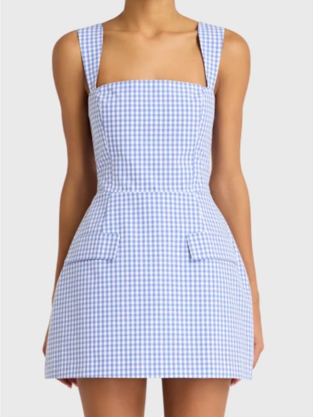 Amanda Uprichard Bethany Blue Gingham Square-Neck Romper